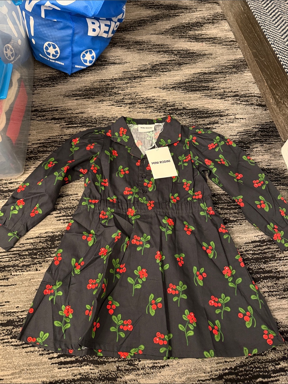 Mini Rodini Black Dress with Red Cherry Print